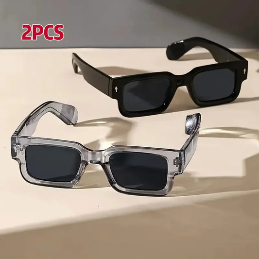 1Pc/2Pcs Men's Fashion Square Frame Black & Gray Combination Glasses Simple Casual Decorative Glasses for Beach Parties, Driving