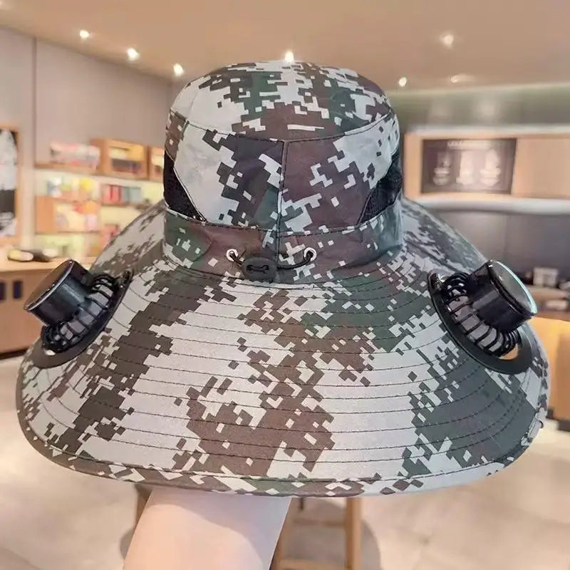 Large Size Quick Dry Bucket Hat With Solar Powered Fan USB Charging Sun Hat For Men Outdoor Hiking Camping Fishing Cooling Wear
