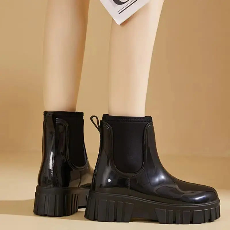 Women Waterproof PVC Rain Ankle Boots Anti Slip Thick Sole