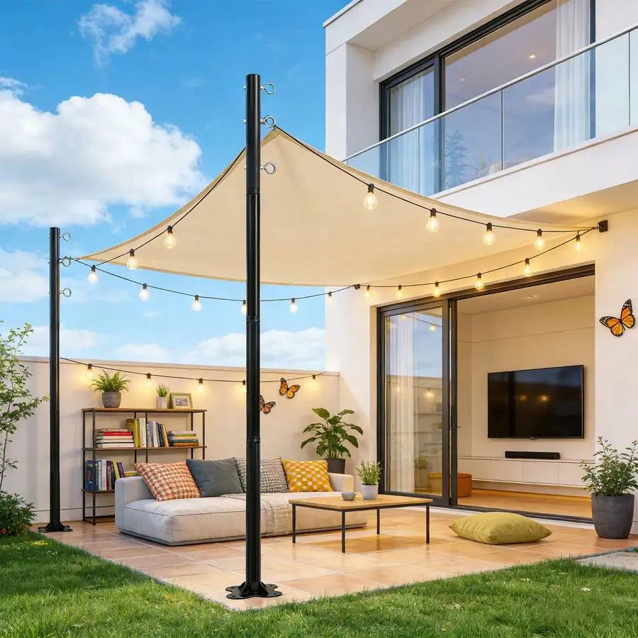 2 Pack 12ft Heavy Duty Shade Sail Poles(Not Including Shade Sail And String Lights)  With Spiral Anchor & D-Clamps, Outdoor Sun Shade Support Poles For String Lights, Patio, Backyard, Garden, Lawn, Terrace, Camping And Outdoo