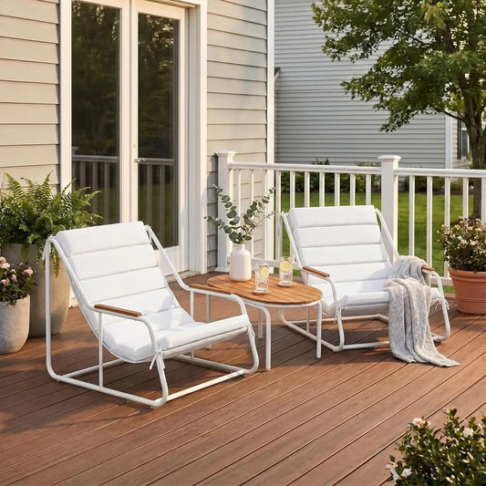 Outdoor Patio 3-Piece Set With Weather-Resistant Chaise Lounges And Table