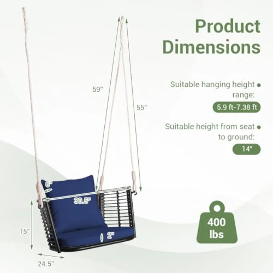 Outdoor Hanging Porch Swing With Comfortable Seat Cushions