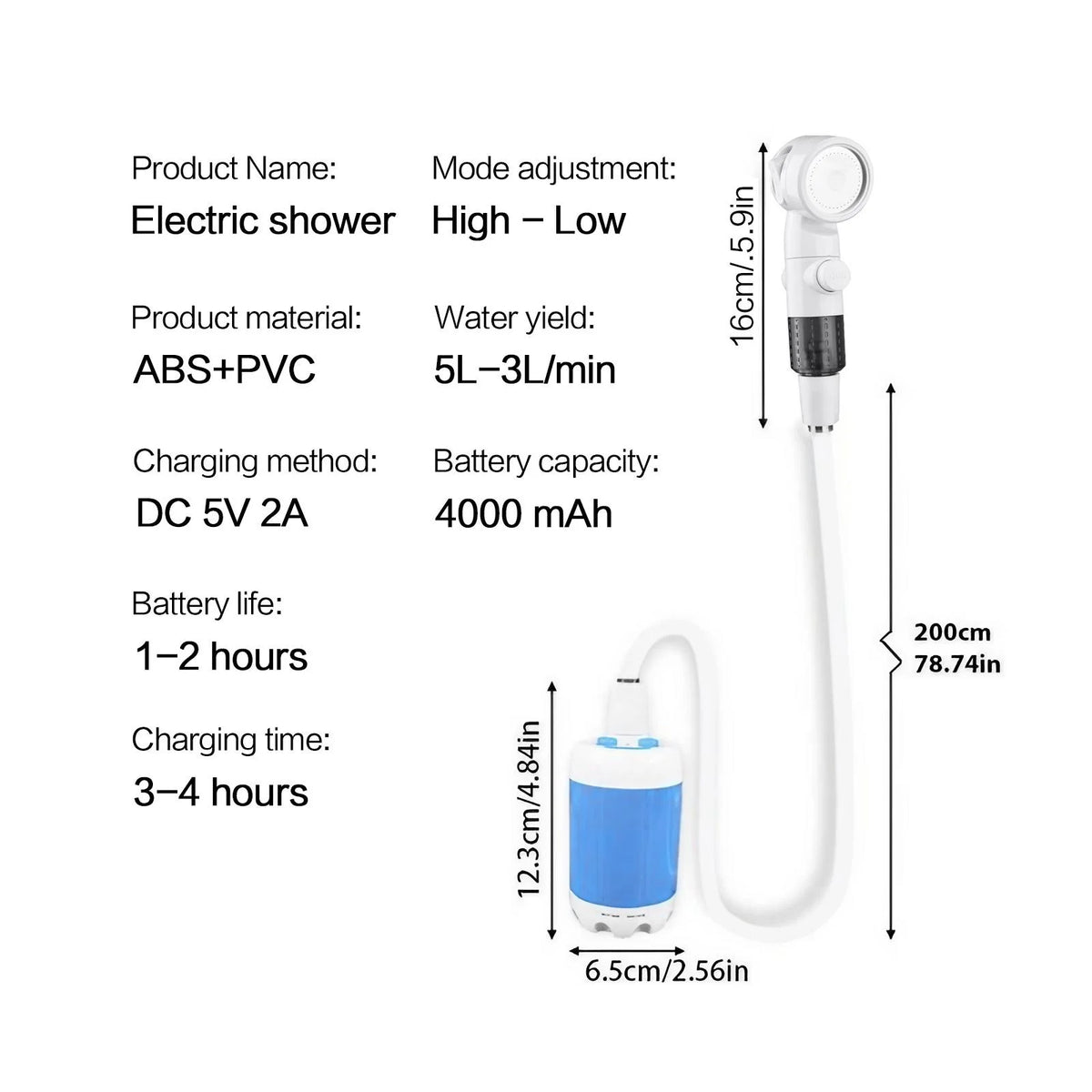 Rechargeable Portable Handheld Shower Sprayer For Outdoors And Pets