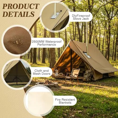 Hot Tent With Stove Jack For 2-3 Person Camping Waterproof Lightweight Bushcraft Tent For Hiking Backpacking Outdoor Fishing