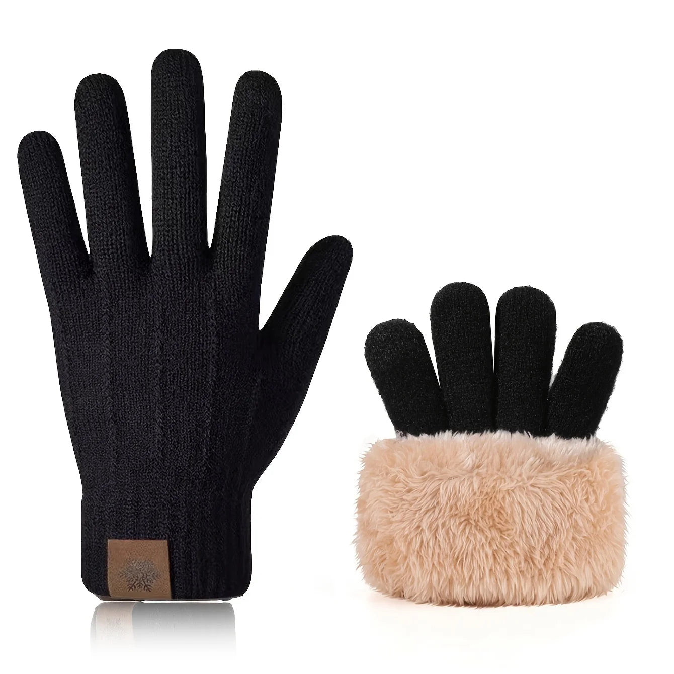 Winter Warm Gloves Men's and Women's Touchscreen Double Layer Velvet Thickened Windproof and Cold Proof Cycling Knitted Gloves