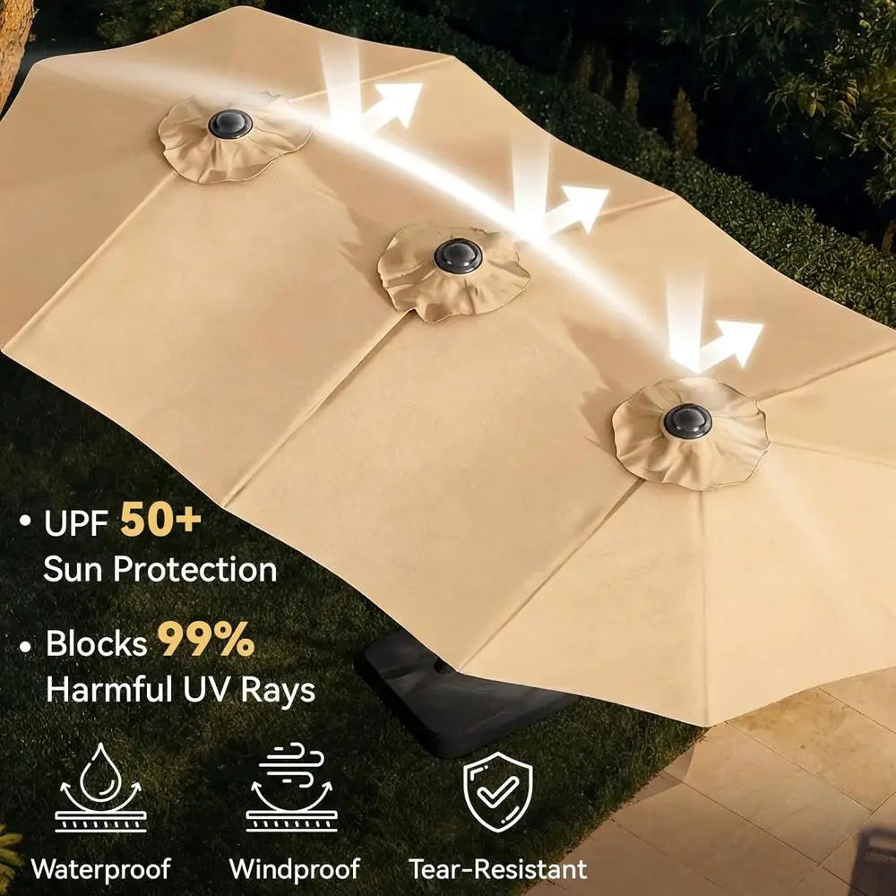 15ft Patio Umbrella with Base, Double-Sided Vented for Outdoor, Crank Handle, Suitable for Pool, Deck, Lawn, Backyard, Beach