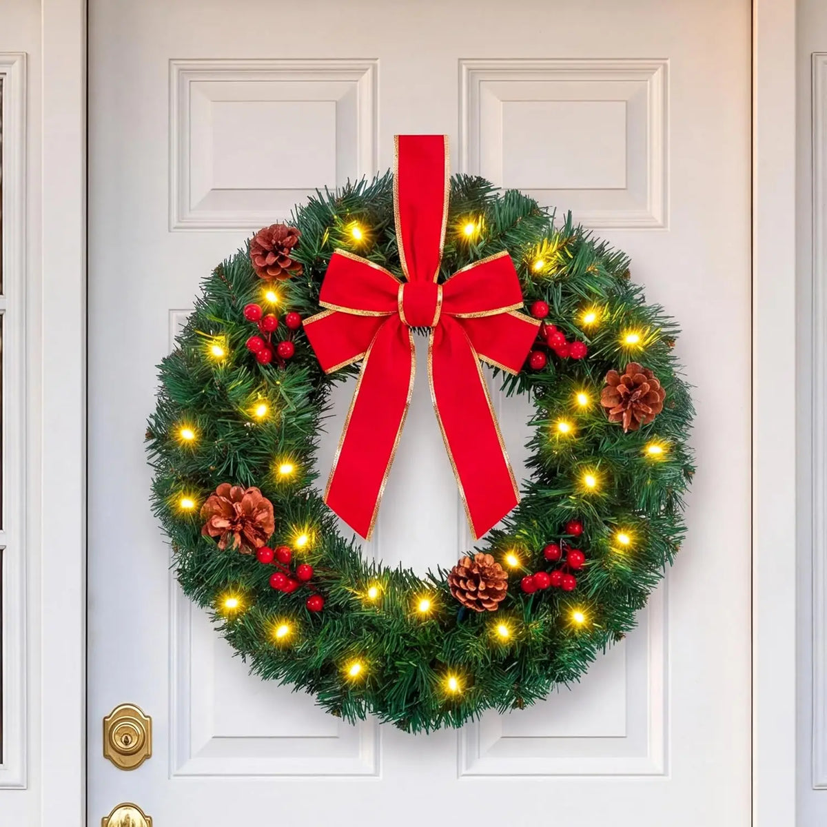Joyfy Artificial Christmas Wreaths Featuring Bow And Warm Illumination