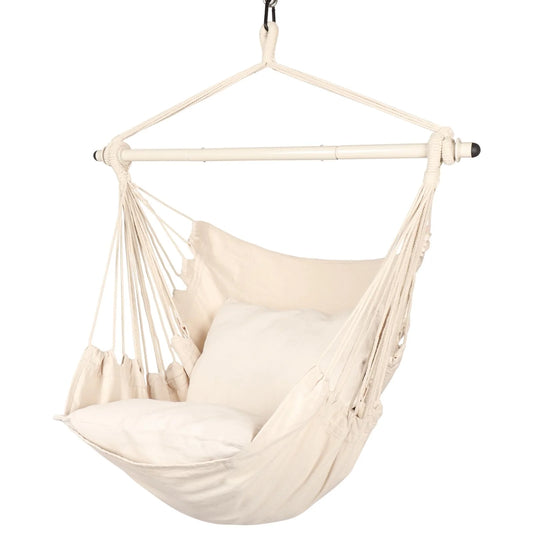 Hanging Swing Chair for Indoor & Outdoor All Weather Use, Premium Soft Cozy Fabric Hammock Chair, Comfort Hanging Seat for Garden Patio Balcony Bedroom
