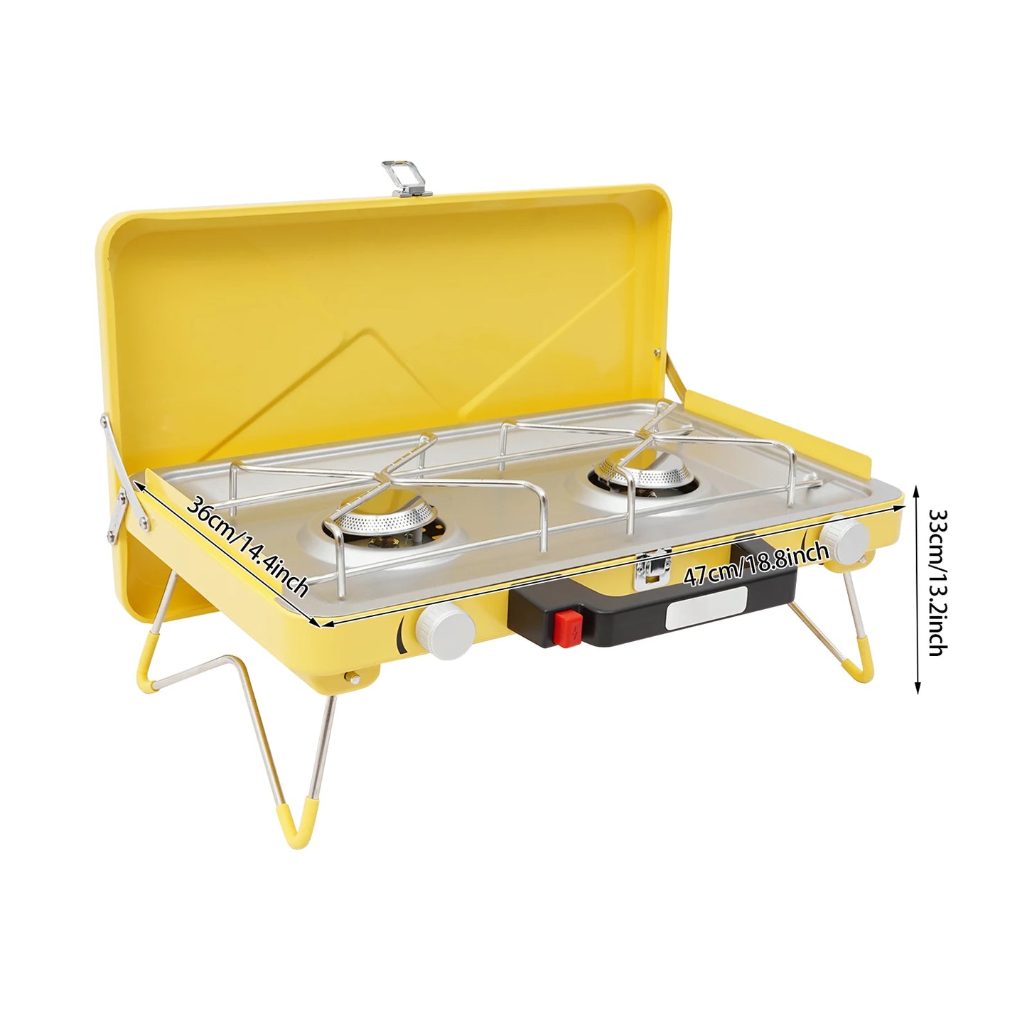 2-Burner Foldable Outdoor Cooker, Compact Portable Camp Cooking Range, Dual Flame Backpack Stove for Wilderness Hiking & Backcountry Trips