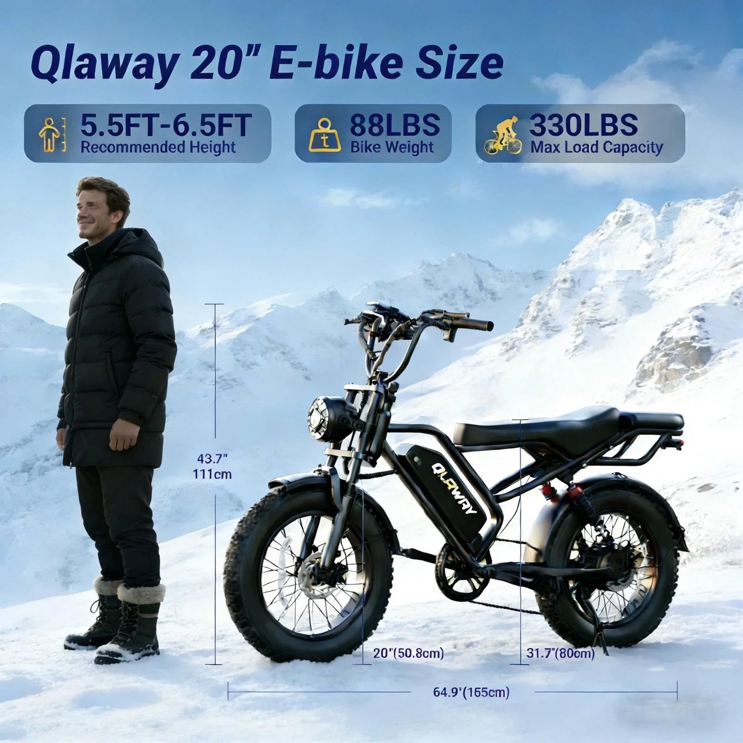 48V 18Ah Off-road Electric Bike for Adults Electric Dirt Bike 20" Fat Tire 70 Miles Max Range 1500W Peak Motor up to 31MPH Speed off-road E-BIKE