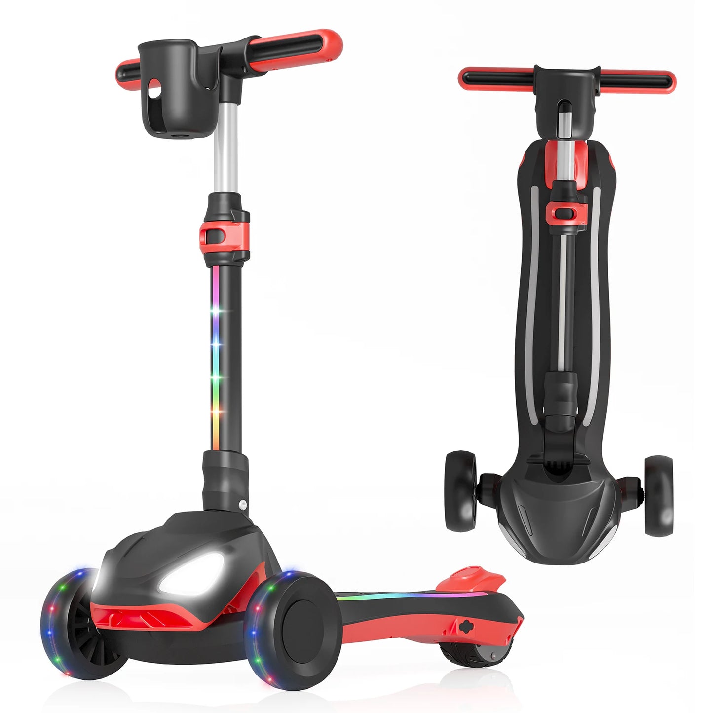 D3 Electric Scooter for Kids with 3 Wheels, 3 Adjustable Heights, Thumb Throttle, LCD Screen, Foldable, Light-Up Stem Deck & Wheels, Ideal Gift for Kids
