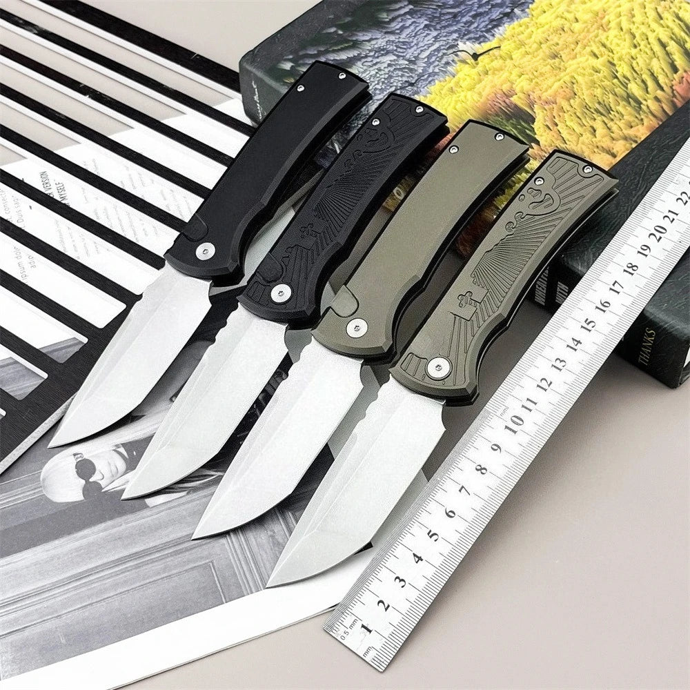 Luxury Folding Knife with Engraved T6 Aluminum Handle 4 Colors Available Mirror Polished Wide Utility D2 Blade, Smooth One-hand Side Opening Lock Pocket Clip for Daily EDC Great Protable Knife for Camping Hiking, Collection a