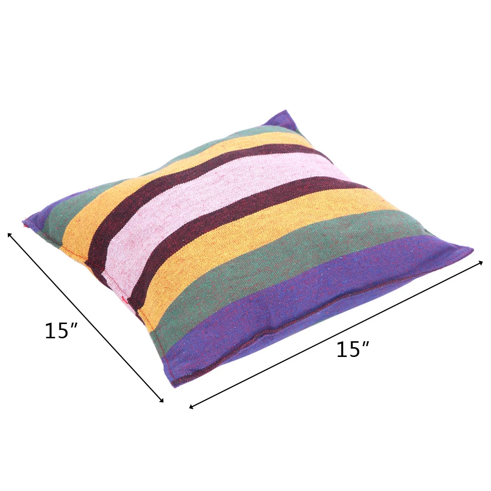 Outdoor Hanging Rope Chair Distinctive Cotton Canvas with 2 Pillows Rainbow 250 Lbs Capacity for Garden Patio Porch Swing