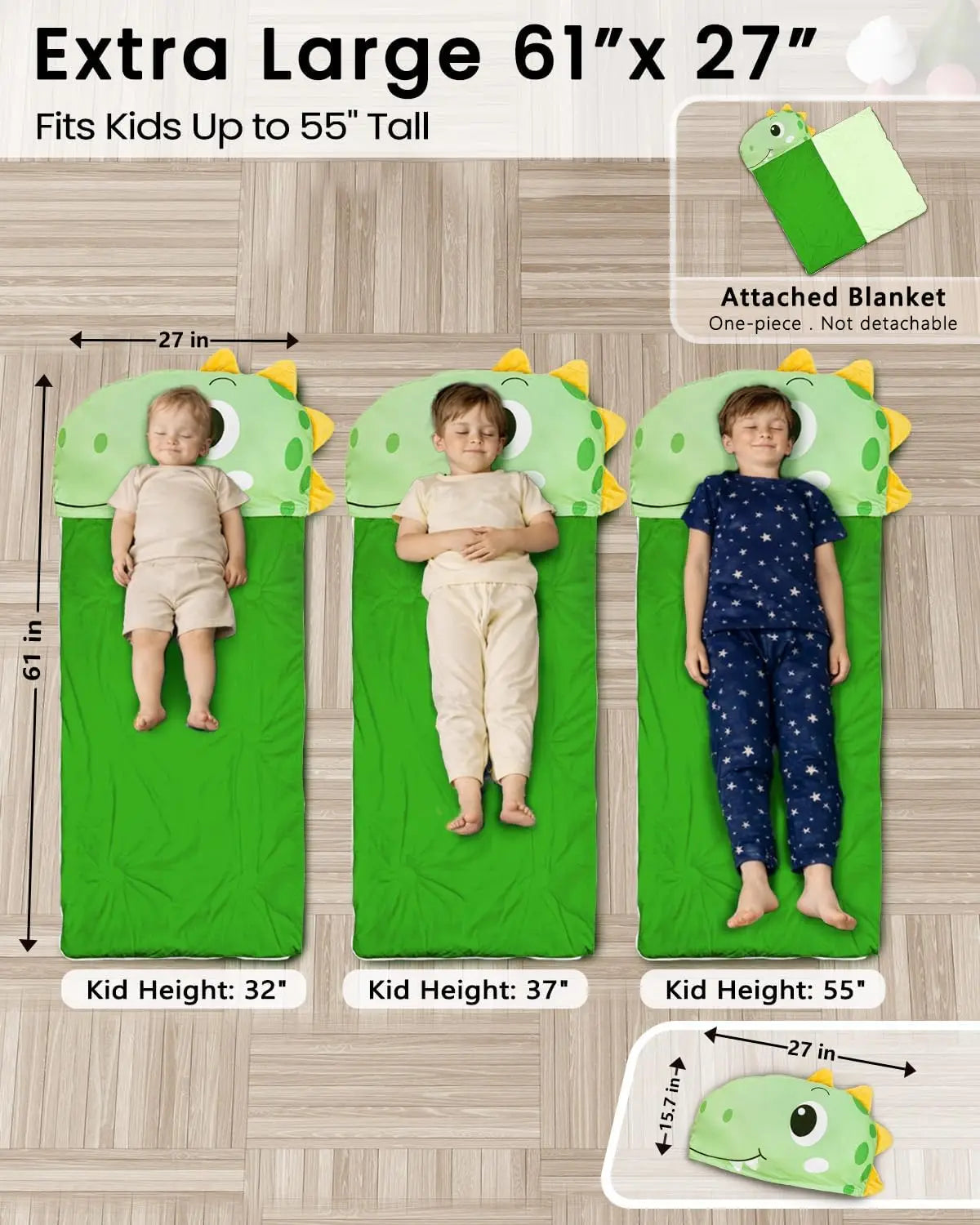 3-in-1 Kids Sleeping Bag, Toddler Nap Mat with Pillow, Plush Slumber Bag for Daycare Preschool Kindergarten, Travel Sleepover Ages 3-6, Boys Girls