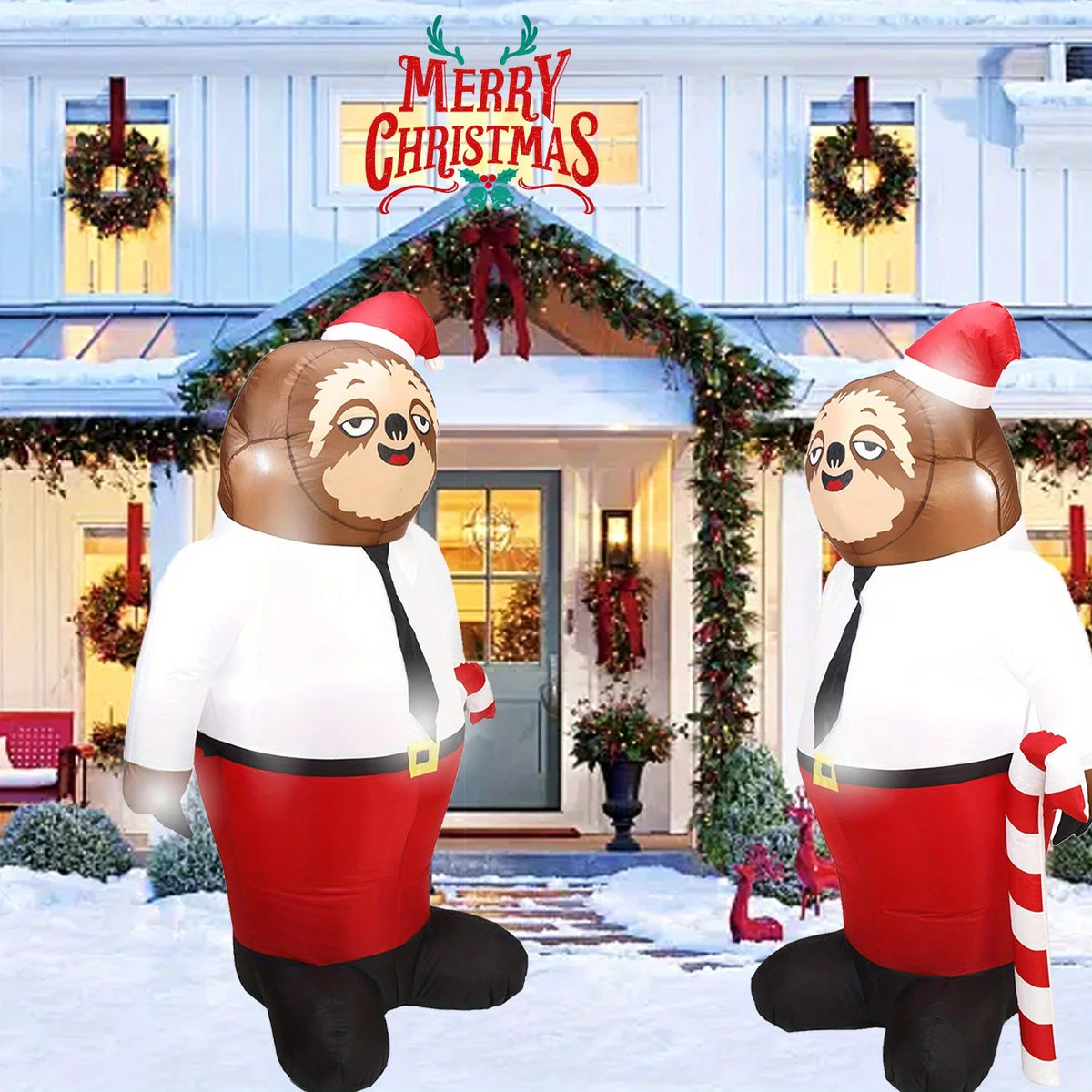 Christmas Inflatable Sloth Gentleman With Led Lights Yard Decoration