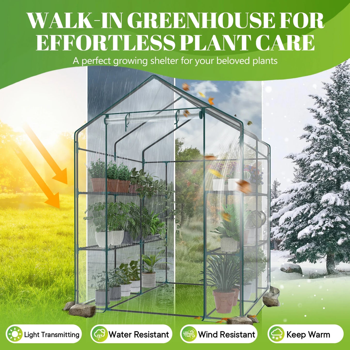 JHK 56-Inch Portable Walk-In Greenhouse with Shelf Transparent Multi-Tier Plant Growing Rack for Indoor and Outdoor Garden Patio