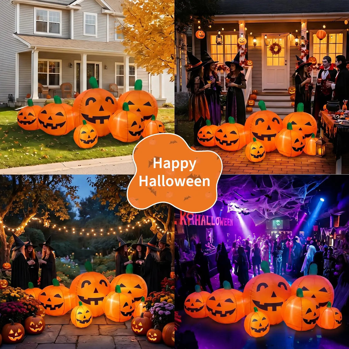 7.5FT Halloween Inflatable Pumpkin Patch With LED Lights, 7 Jack-O-Lantern Blow Up Decor For Outdoor Yard Lawn Thanksgiving Fall