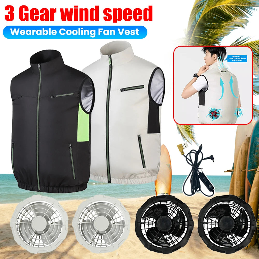 Wearable Cooling Vest With Air Fan For Summer Outdoor Activities