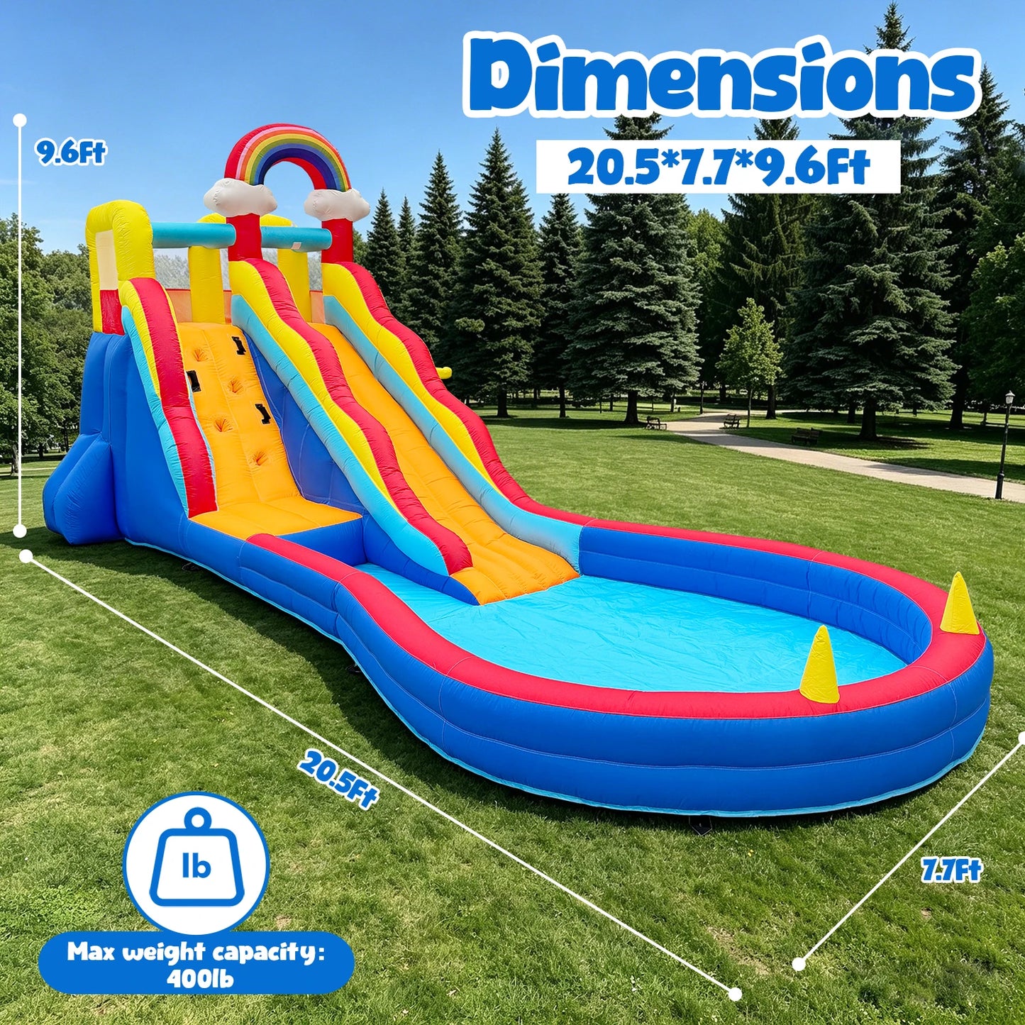 23FT Inflatable Double Lane Water Slide with Splash Pool & Water Sprayer, Heavy Duty Blow Up Backyard Water Park, Quick Inflation for Summer Outdoor Party