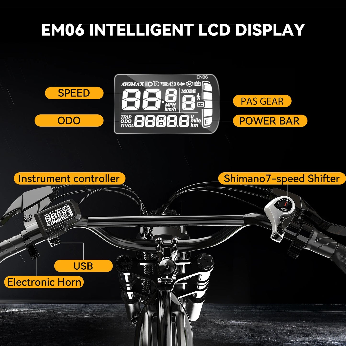 1000W Peak 20" Fat Tire All-Terrain Electric Bike, 48V Removable Battery, 80Miles+ Range Adult E-Motorcycle Cybervelo EK11