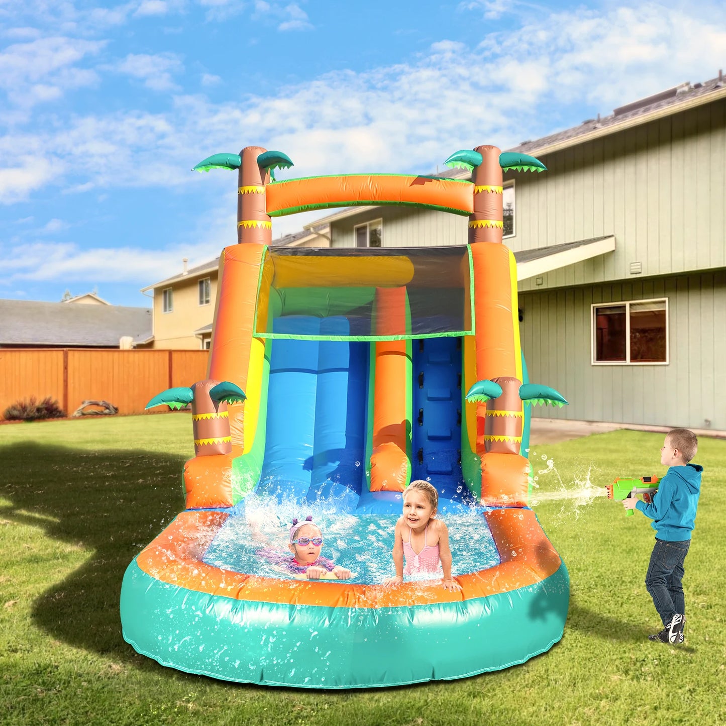 King Inflatable Water Slide Bounce House With Blower Outdoor Play