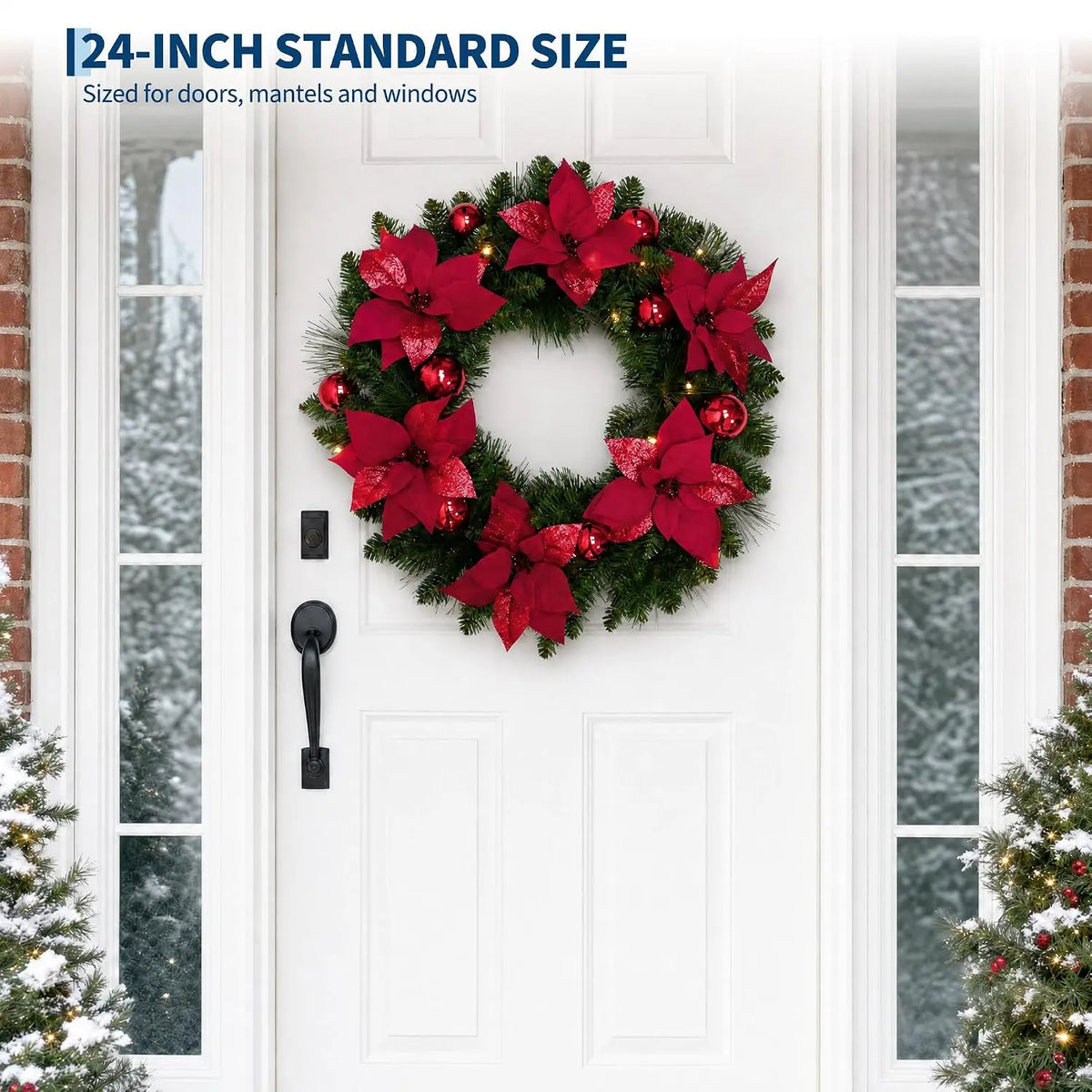 HiMiss Artificial Christmas Wreath With Flowers For Door Holiday Decoration