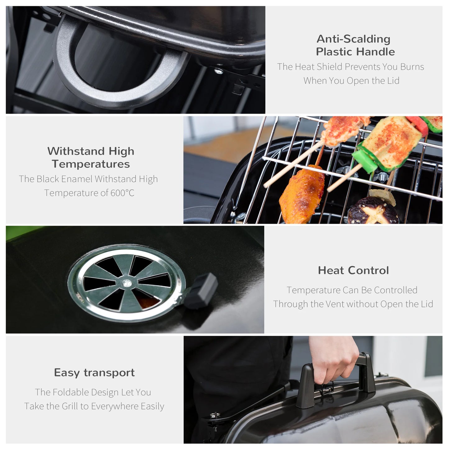 Outsunny Portable Tabletop Charcoal Grill For Camping Barbecue