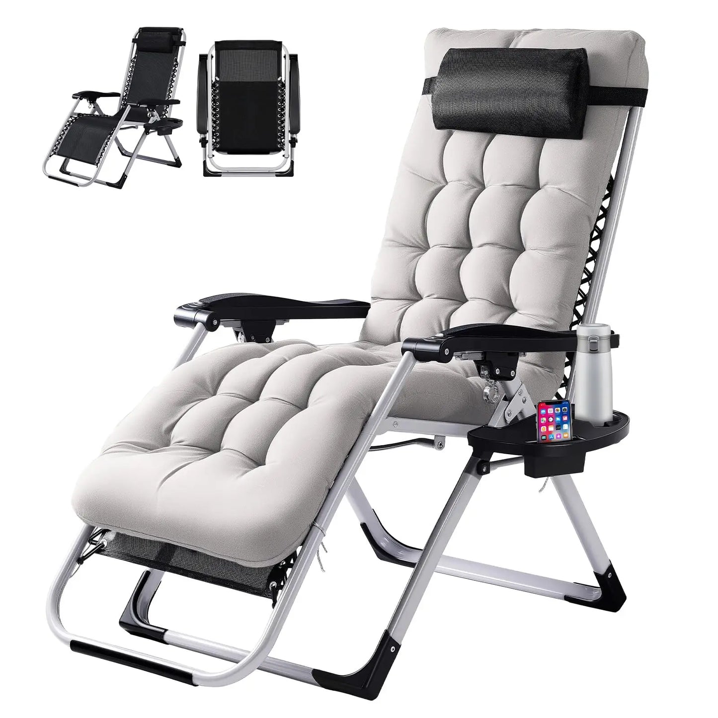 Outsunny Foldable Zero Gravity Reclining Chair, Adjustable Backrest Patio Lounger with Solid Metal Frame & Plastic-Filled Cushions, Outdoor Seat for Poolside Garden Hard Floors Relaxation