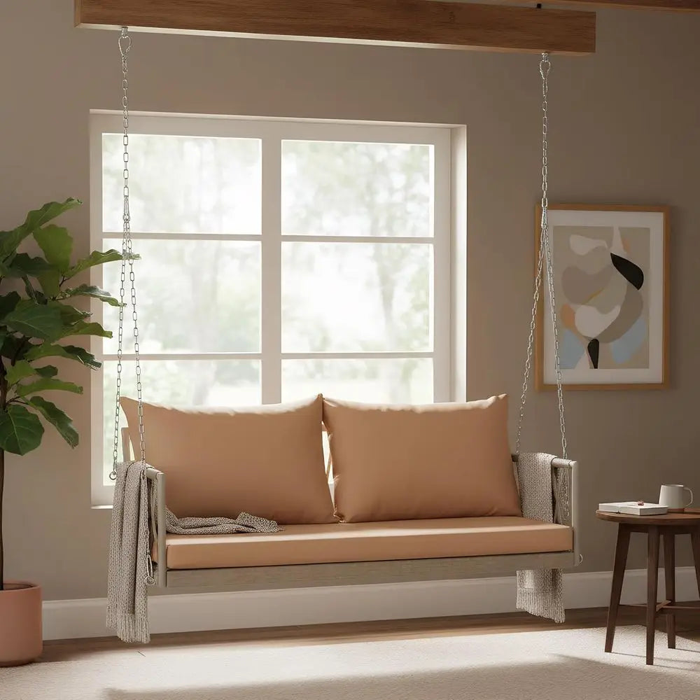 Indoor/Outdoor Hammock Swing Chair with Cushions, Perfect for Patio or Balcony, Brown