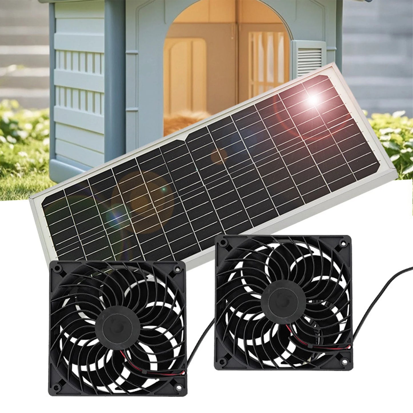 Solar Ventilation Fan Solar Exhaust Fan Kit Easy To Install High Efficiency with 16W Solar Panel for Greenhouse Chicken Coop