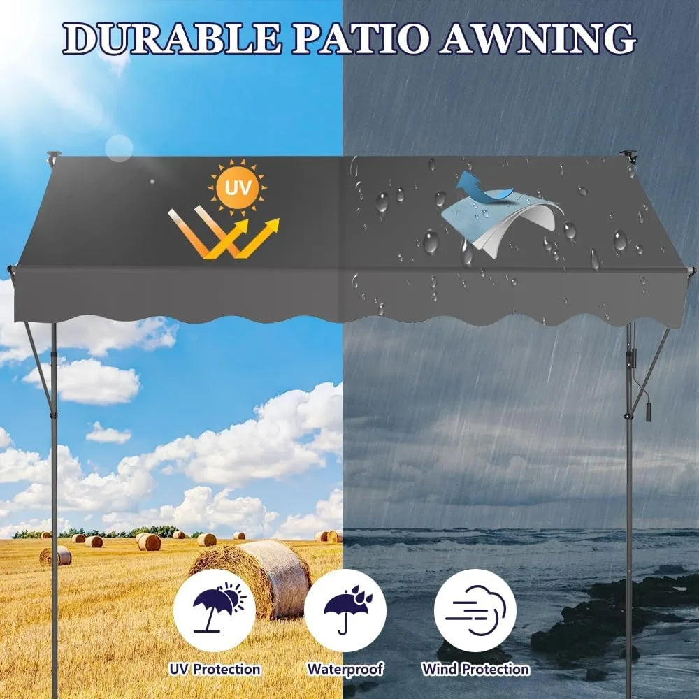 Manual Retractable Awning, 118-Inch Adjustable Sunshade for Patio Door, UV Protection Canopy for Backyard Garden Balcony - Gray