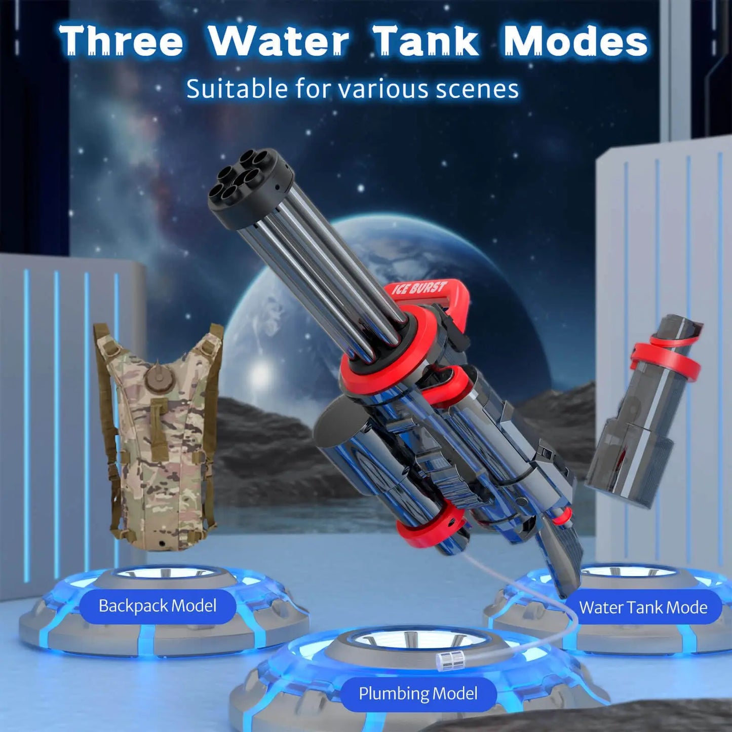 Rechargeable Automatic Gatling Water Gun Toy, Durable ABS Electric Water Blaster, Comes with Water Bag, Lithium Battery, Screwdriver and User Manual, Ideal Summer Game Gift for Pool Party, Beach & Backyard Water Battles for C
