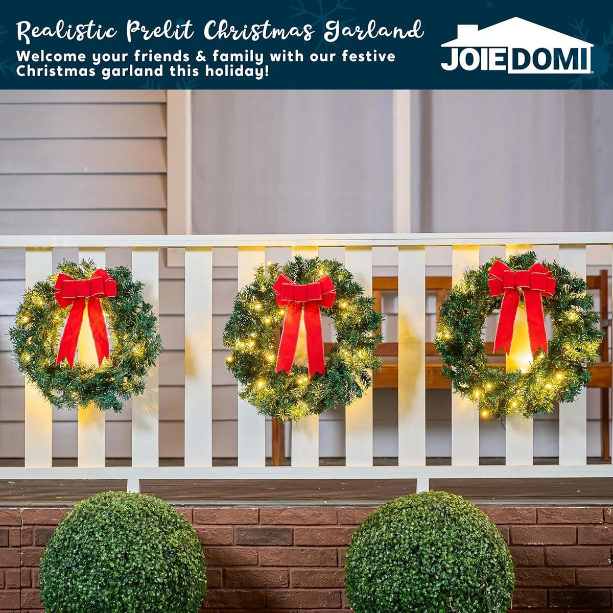 19" Christmas Pre-Lit Wreath with LED Lights with Ribbon 3 Pcs Wreaths for Front Door Windows Living Room and Indoor Outdoor Christmas Decorations Window Door Wreath Battery Operated