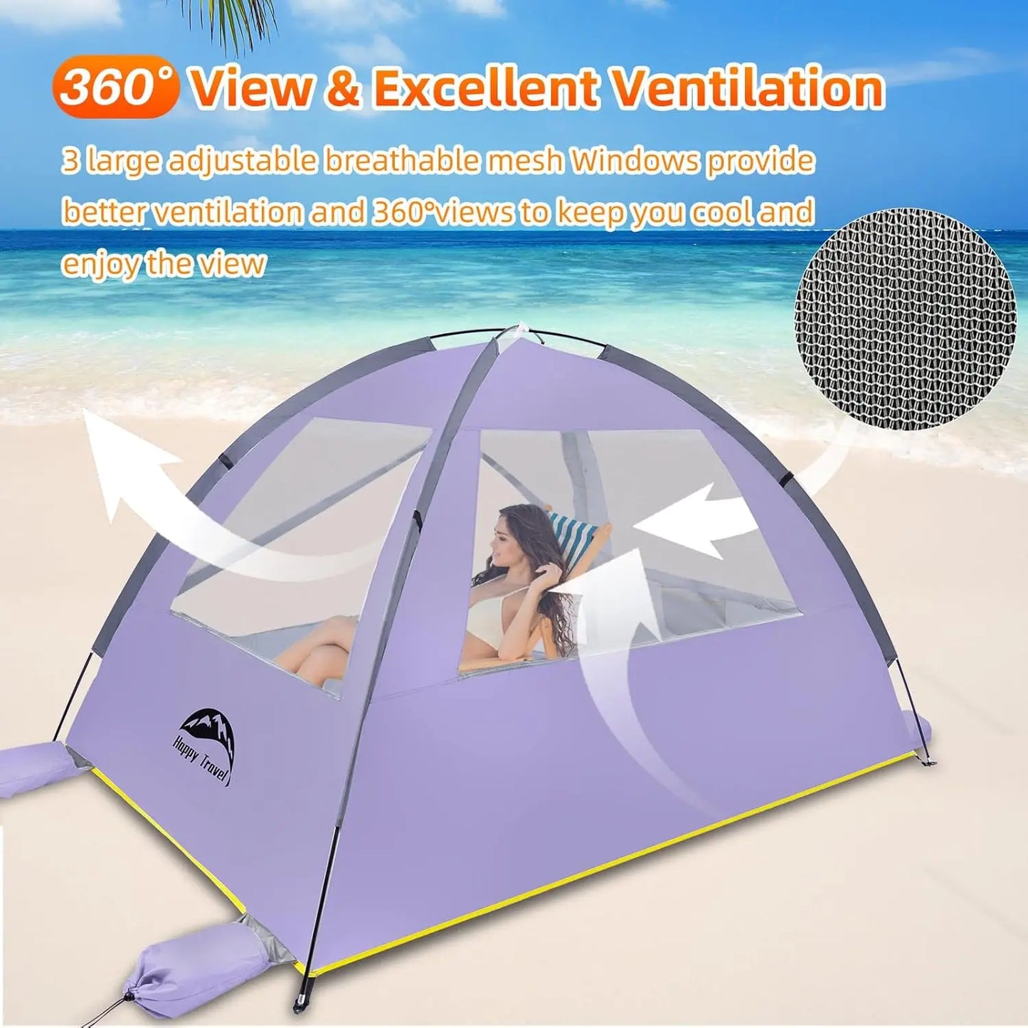 Beach Tent, UPF 50+ UV Protection Sun Shade Shelter for 3/4/5/6/7/8 Person, Portable Beach for Family & Baby, Lightweight & Easy