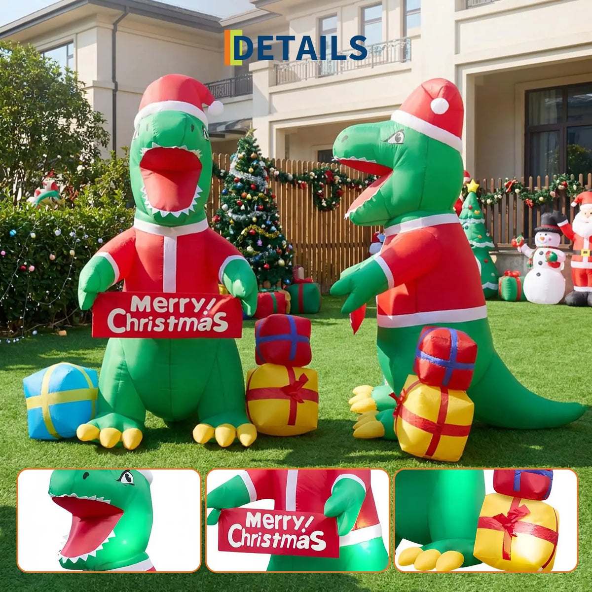 HiMiss Christmas Dinosaur Inflatable Yard Decoration with Led Lights