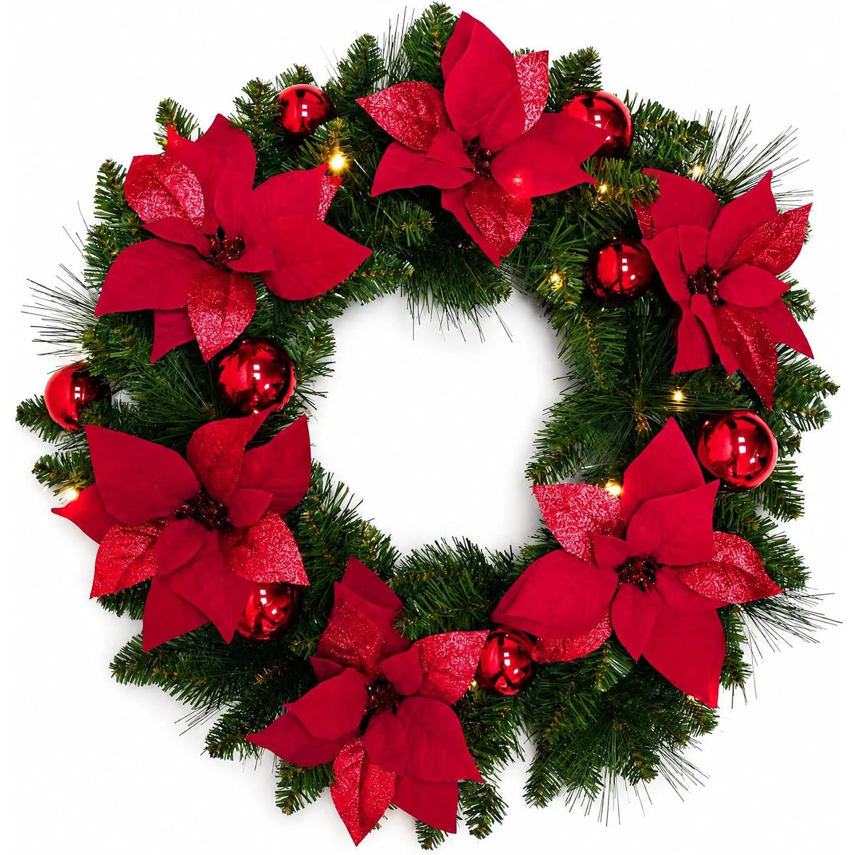 HiMiss Artificial Christmas Wreath With Flowers For Door Holiday Decoration