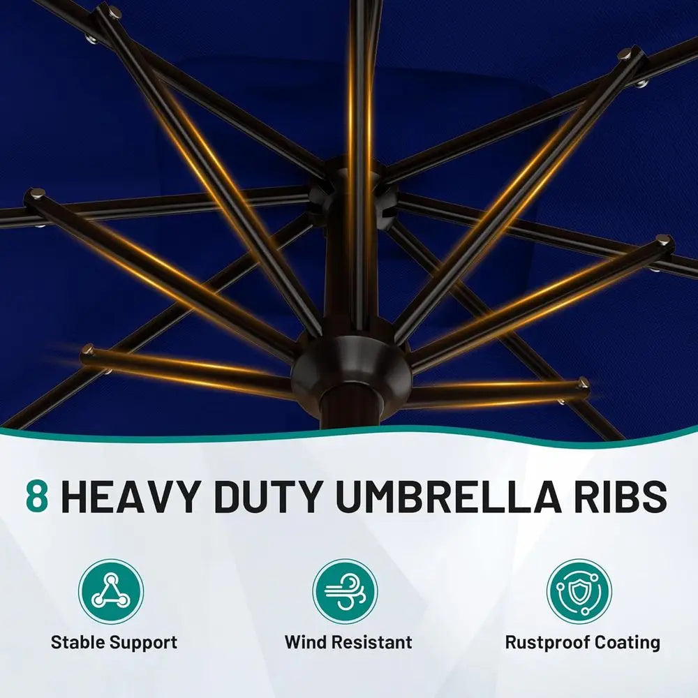 Navy 8-Foot x 10-Foot Patio Umbrellas with 8 Ribs for Outdoor, Pool, and Garden Use