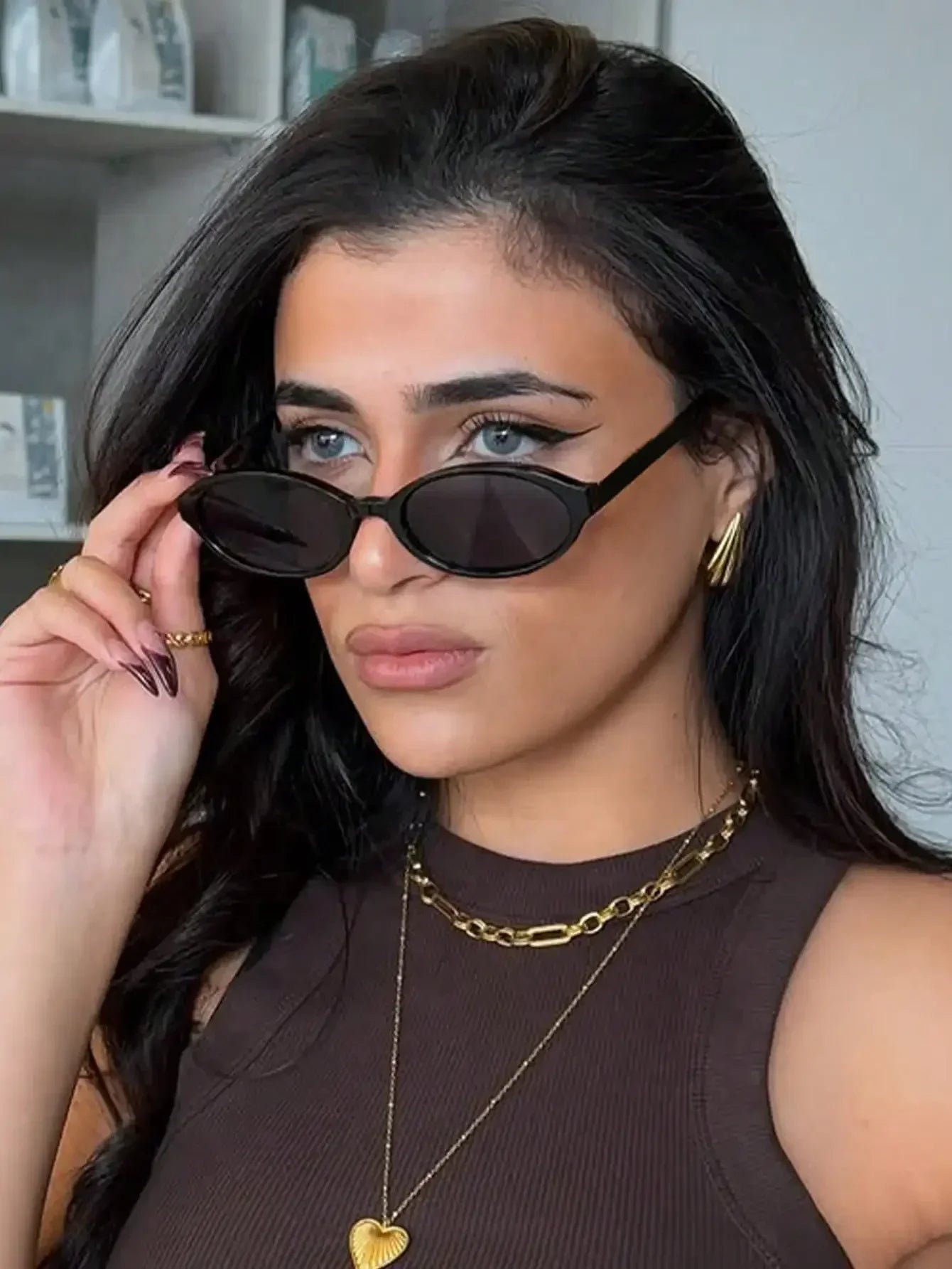 1pc Fashion Small Frame Oval Fashion Glasses Personalized Versatile Vintage Women's Glasses Summer Travel Holiday Beach
