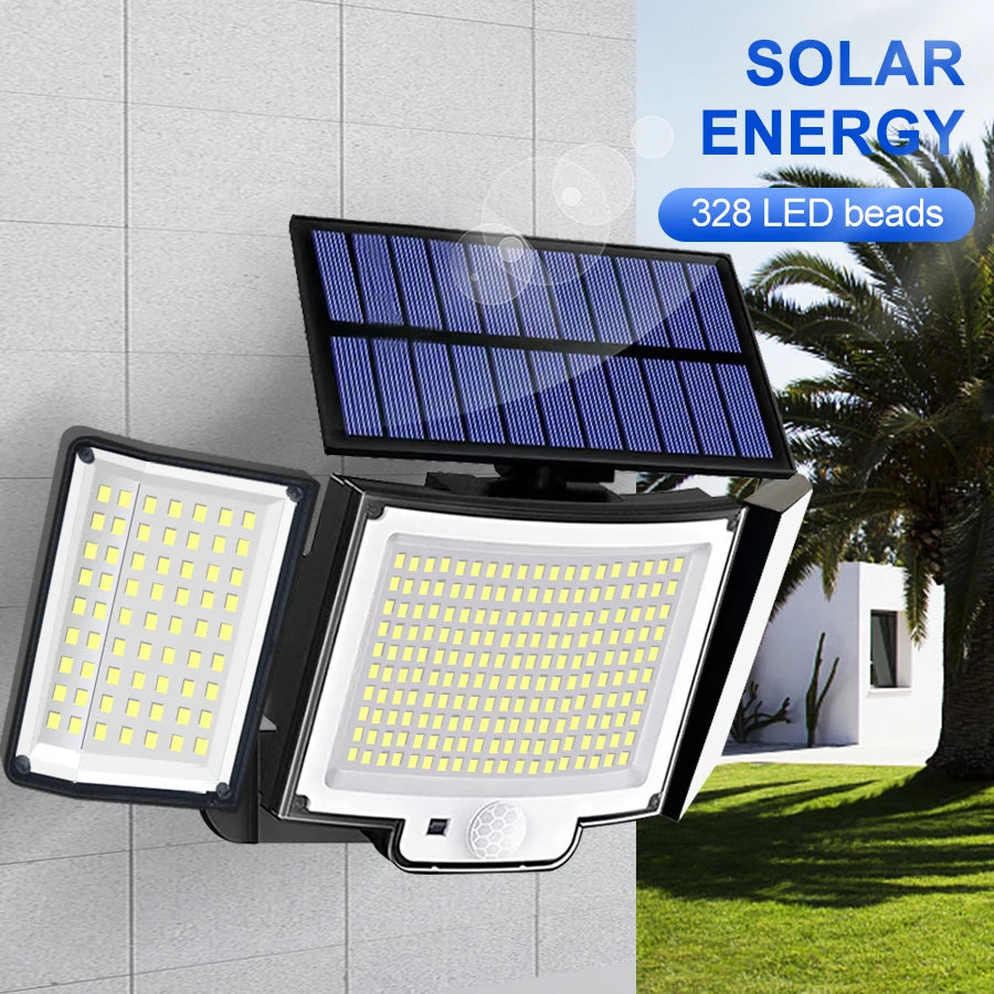Solar Outdoor Motion Sensor Lights 348/328 LED Security Flood Wall Lamp Remote Control 270° IP65 Waterproof Outdoor Lighting