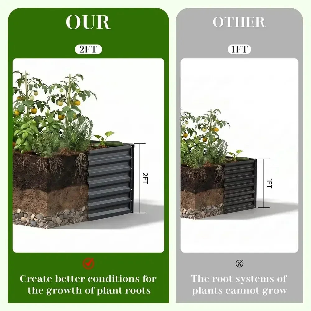 Galvanized Raised Garden Beds Outdoor Kit 2 Pack, Deep Root Metal Planter Boxes Patio with Glove, Ground NailampSupport Rod, Ou