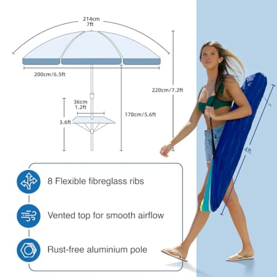 Heavy Duty Windproof Beach Umbrella With Sand Anchor Tray