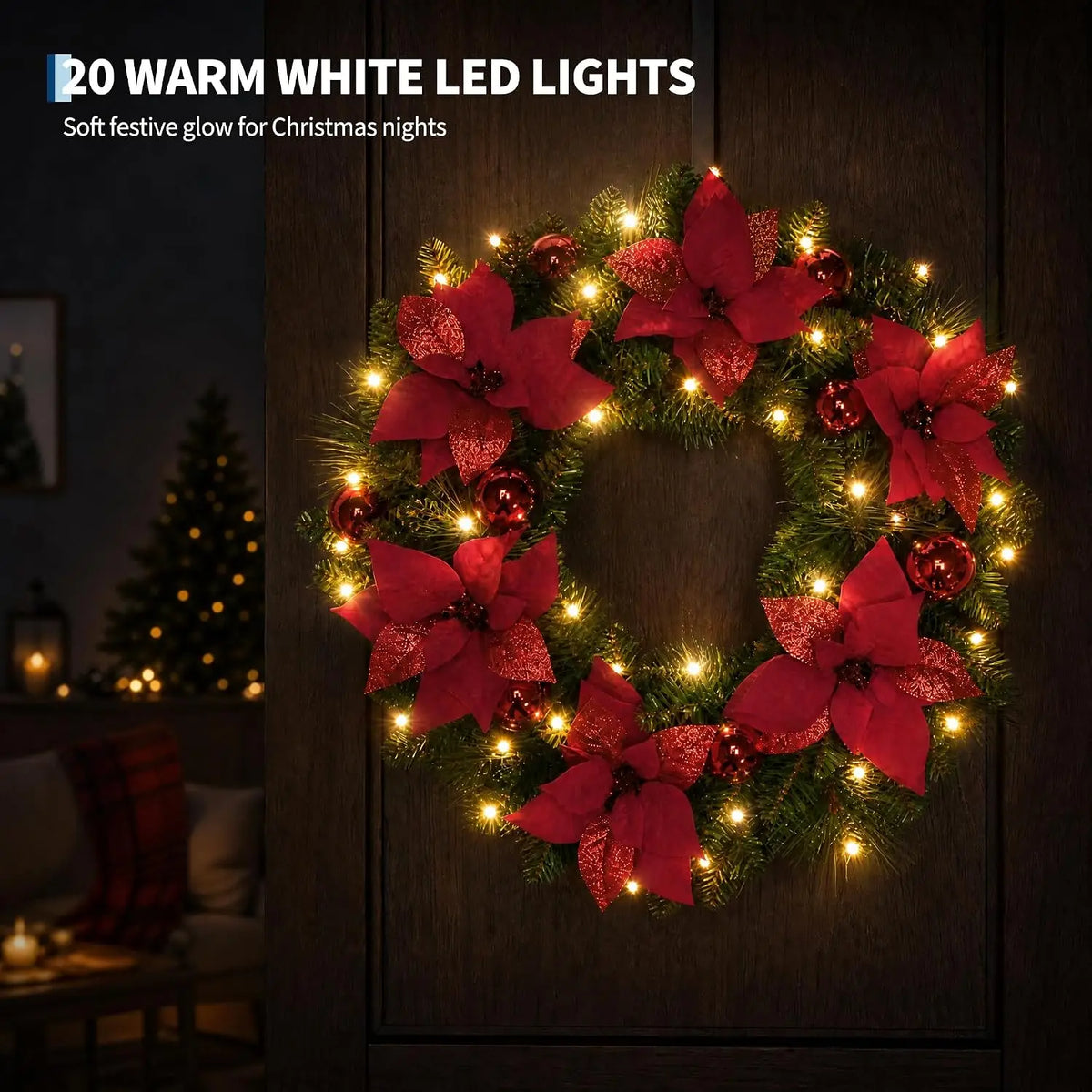 HiMiss Artificial Christmas Wreath With Flowers For Door Holiday Decoration