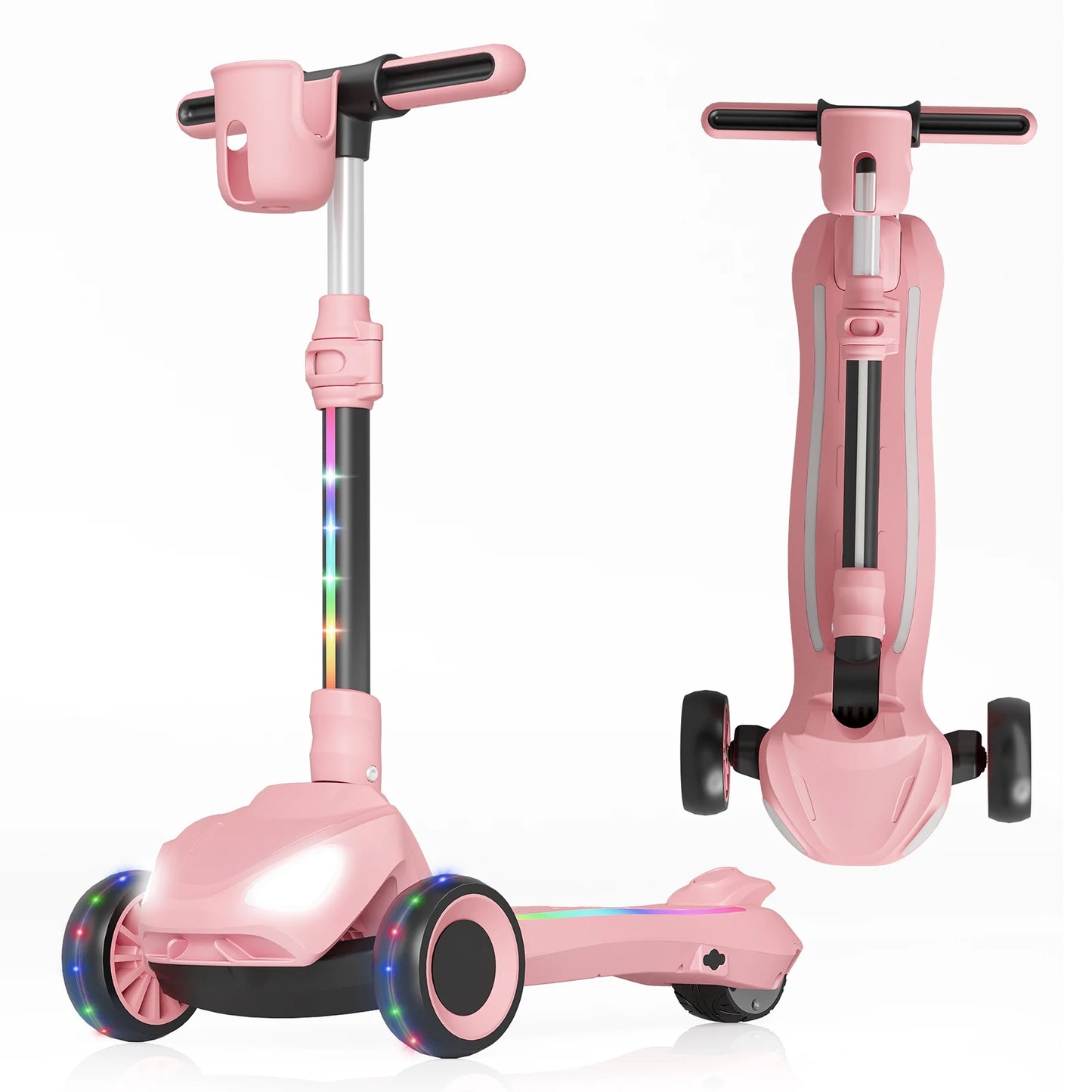 D3 Electric Scooter for Kids with 3 Wheels, 3 Adjustable Heights, Thumb Throttle, LCD Screen, Foldable, Light-Up Stem Deck & Wheels, Ideal Gift for Kids