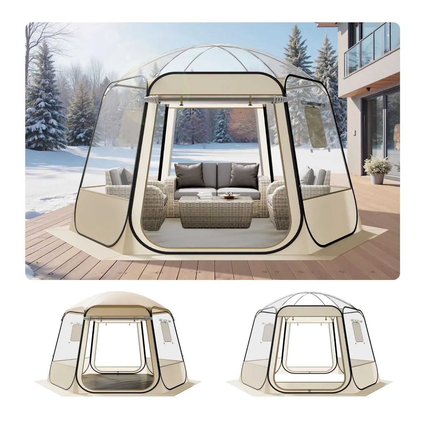Pop-Up Clear Bubble Tent For 1-6 Adults, Waterproof Outdoor Dome Shelter With Floor Mat