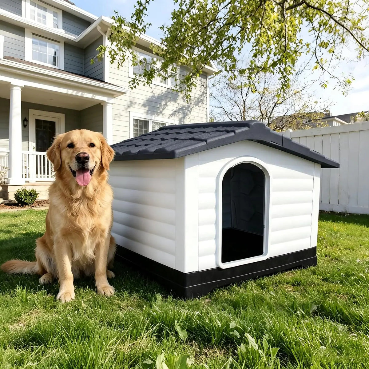 Twister.Ck Waterproof 2-Door Dog House Elevated Base Indoor Outdoor