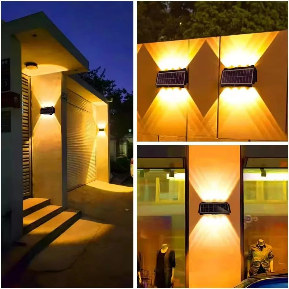 8/12LED Solar Wall Lamp Outdoor Warm Light Waterproof Up And Down Luminous Lighting Balcony Yard Garden Decoration Lights Exterior Wall