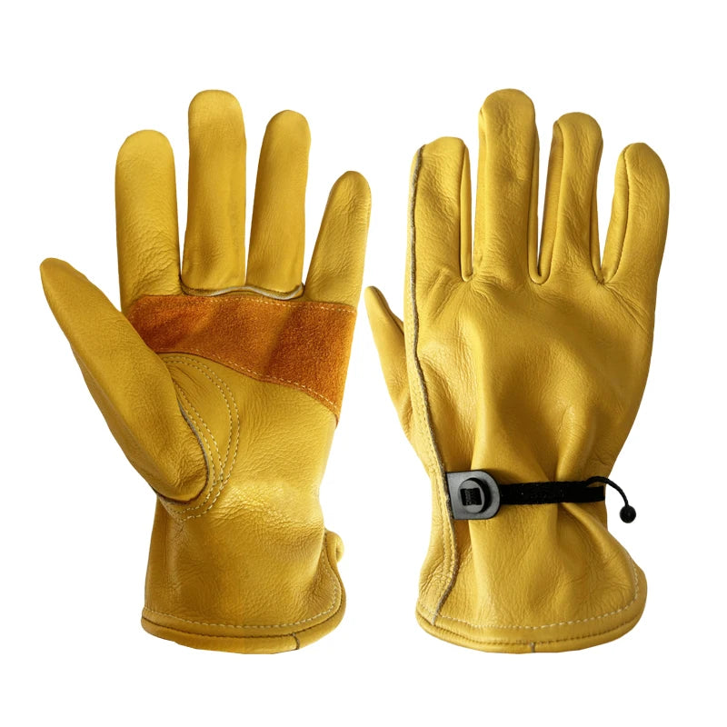 Cowhide Leather Work Gloves for Men Heavy Duty Safety Protective Welding Mechanic Gloves Stretchable Driver Working Gloves