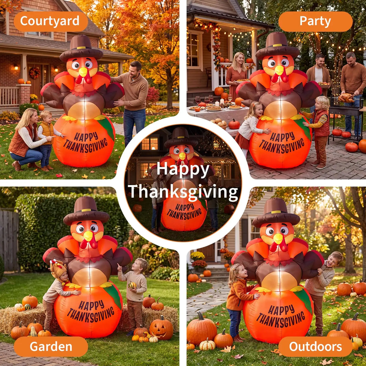 HiMISS Thanksgiving Pumpkin Turkey Inflatable Yard Decor With LED Lights