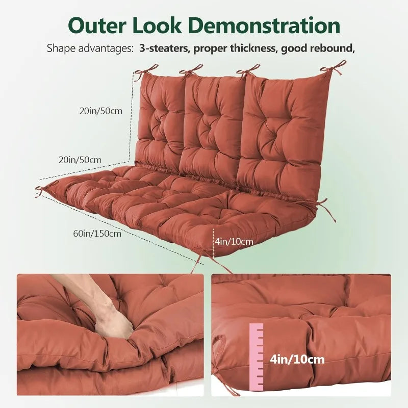 3 Seater Porch Swing Cushion,Thick Cushion Patio Swing Furniture 3-Person Outdoor Furniture