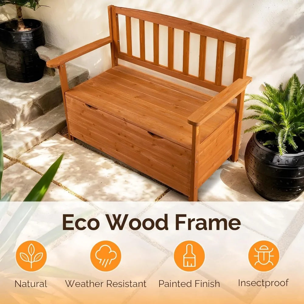 Outdoor Wood Storage Bench With Seating For Deck Patio Garden